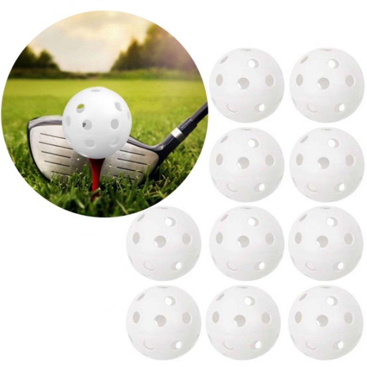 Trainingsgolfballen met gaten 10-pack