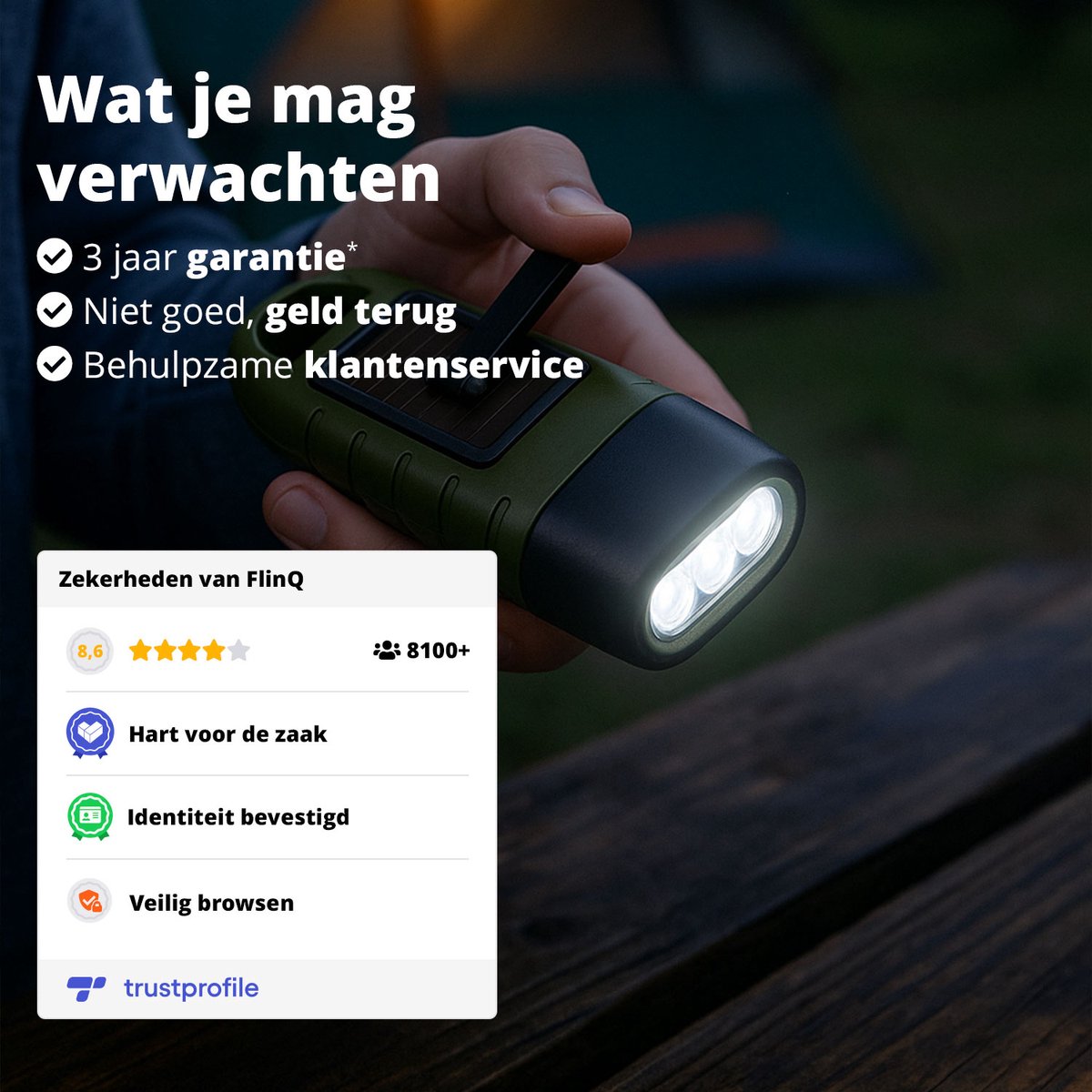 FlinQ Industriële Lantaarn Set - Tafellamp voor buiten - Draadloos 8720168684523