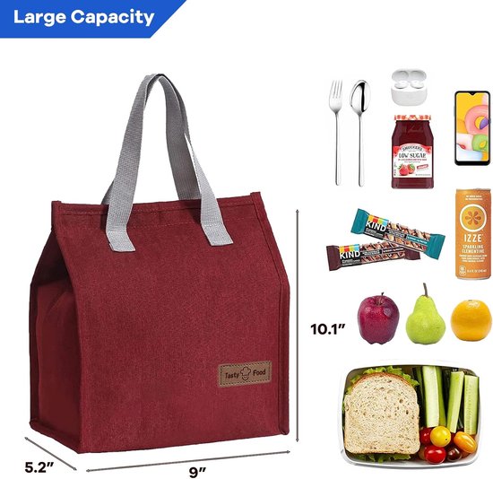 Koeltassen - 22 x 13 x 25 cm - Geïsoleerde lunchtas - Lsolatie - Handvat riem - Koeltas - Herbruikbare - Lunchtas - Lunch bag - Geïsoleerde koeltas - Picknicktas - Geschikt voor werk, kantoor, reizen - Rood van Merkloos — afbeelding 2