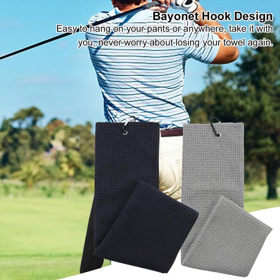 2 stuks - Microvezel golfhanddoek - Golfhanddoek - Club Wipe Towel - Golfaccessoires - Zacht - Absorbeert water en zweet - Zwart en grijs - 40*40cm - Geschikt voor fietsen, golfen, yoga, fitness van Merkloos — afbeelding 4