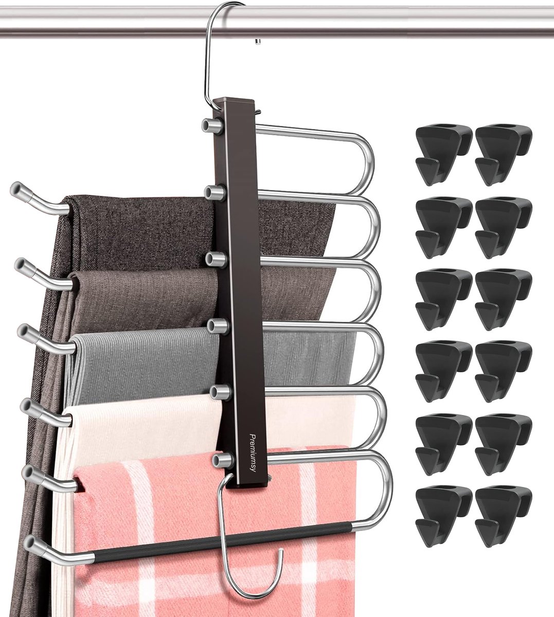 Premiumsy Ruimtebesparende Kledinghangers - 6-in-1 Broekhanger - Antislip Klerenhanger Ruimtebesparend - Broekenhangers - Kledinghangers