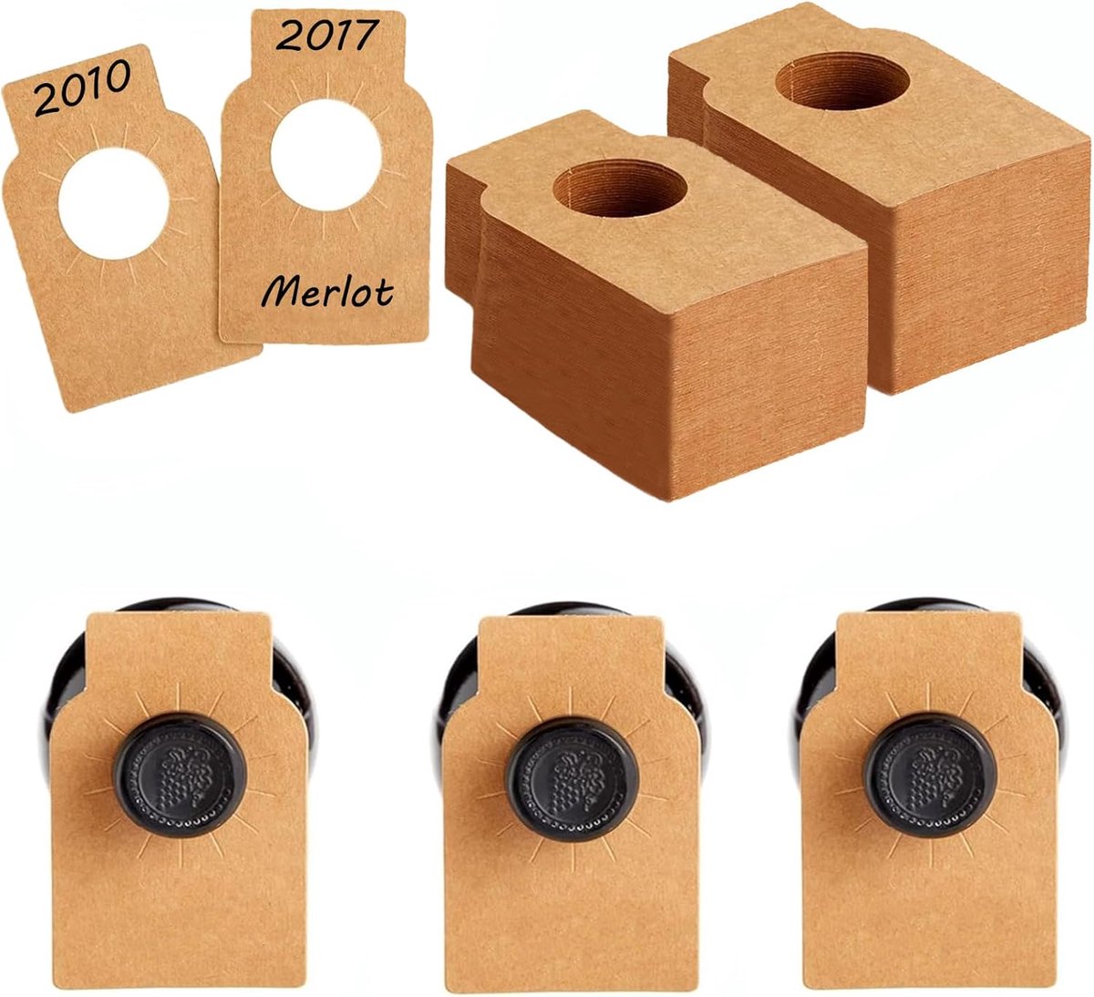 Wijnflesetiket - Etiketten - Flessen Etiketten - wijnflesetiketten - Dubbelzijdig - Herbruikbaar - Noteer naam, jaar en proefnotities-5.7*9cm -200 stuk -bruin