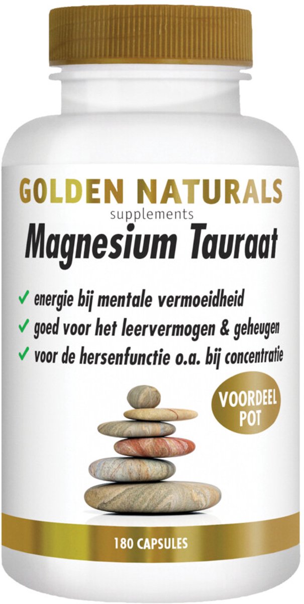 Golden Naturals - Magnesium Tauraat - 2 x 180 vegacapsules - Voordeelverpakking