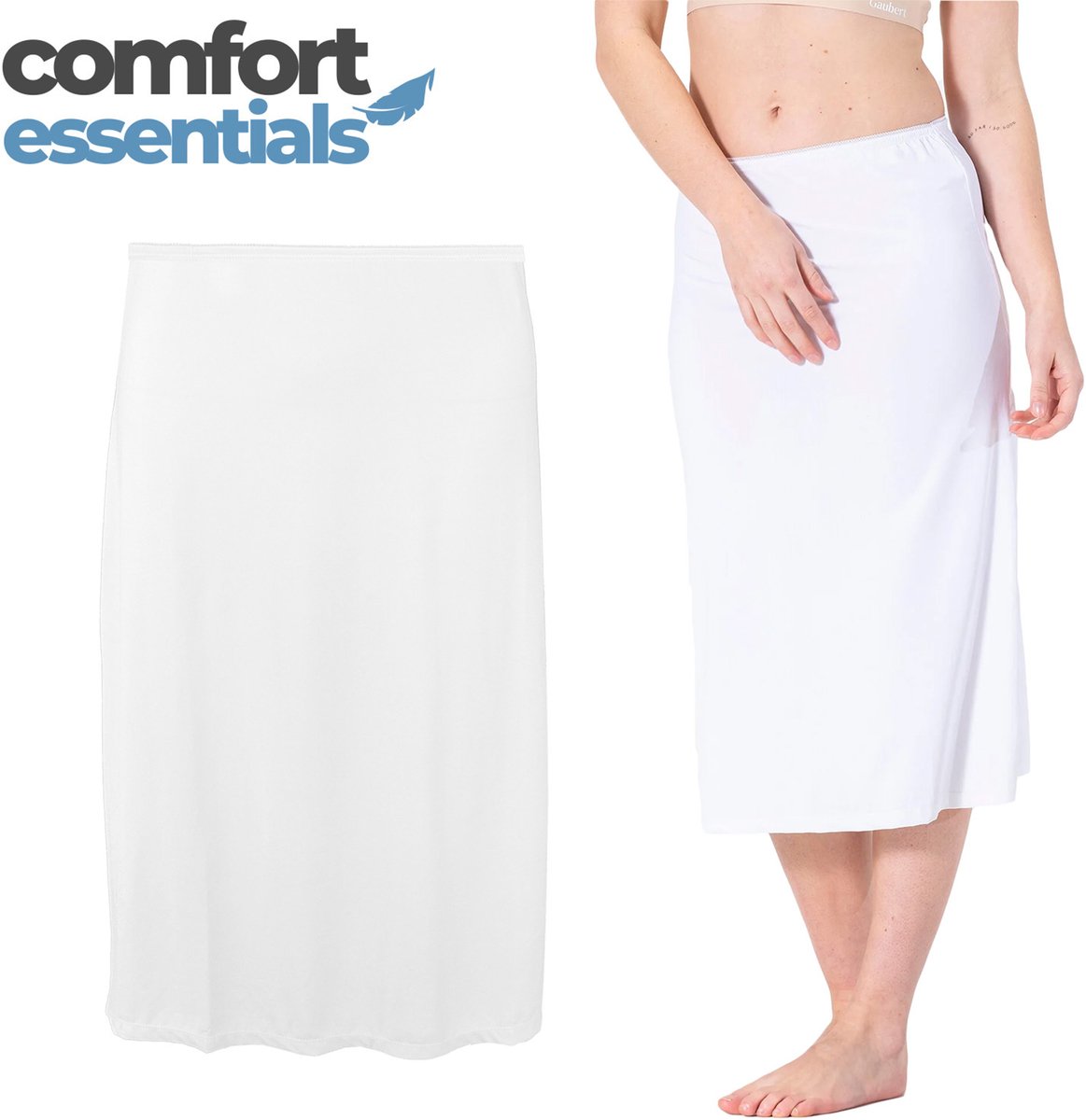 Comfort Essentials - Onderrok Lang - Wit -L/XL - Microfiber - Anti-Schuren - Jupon - Petticoat