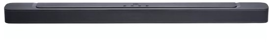 Zwarte JBL soundbar, frontaal aanzicht.