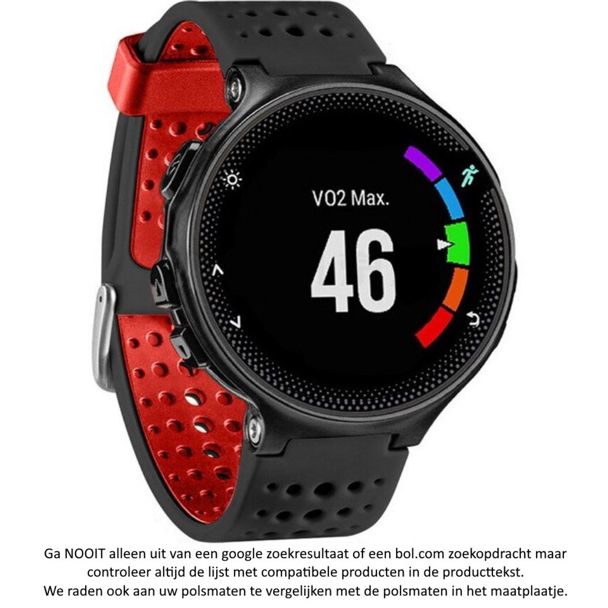 Zwart Rood siliconen horlogebandje geschikt voor de Garmin Forerunner 220, 230, 235, 620, 630, 735XT, Approach S20, S5 S6 - horlogeband - Maat: zie maatfoto - polsband - strap - siliconen - rubber
