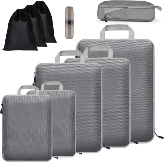Compression packing cubes Licht blauw - 6-delige travel organizer set - Ruimtebesparend