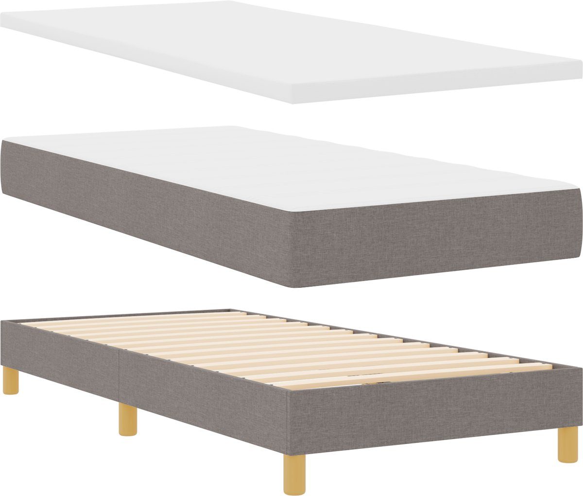 vidaXL - Boxspring - bed - met - hoofdeinde - Taupe - 200 - x - 90 - cm - Stof