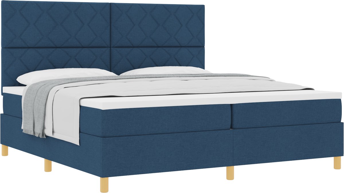 vidaXL - Boxspring - bed - met - hoofdeinde - Blauw - 200 - x - 200 - cm - Stof