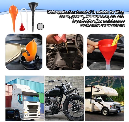 Sinofort 11-delige universele trechter set, plastic olietrechter, flexibele haakse trechters met afneembare tuit en filter, kliktrechter, voor water, benzine, koelvloeistof, motorolie