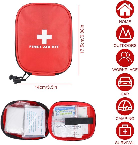 Mini trousse de premiers secours de voyage 46 pièces pour voiture, sac d'urgence pour voiture, outdoor , vélo, maison, moto, lieu de travail, camping, randonnée, urgences