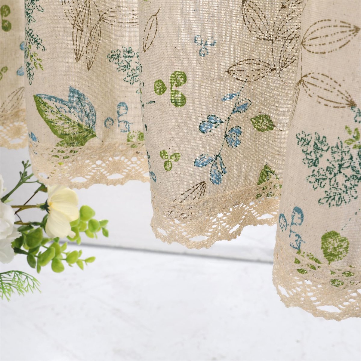 Ibenzoa Farmhouse Gordijn van Katoen-Linnen – 140 x 90 cm – Met Kant – Voor Keuken of Badkamer Beige