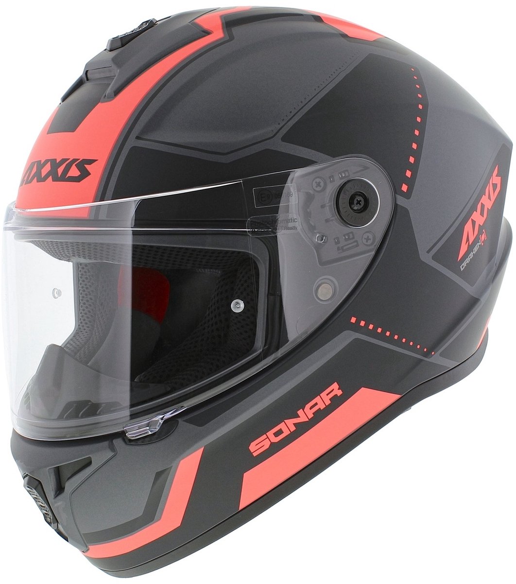 Axxis Draken S helm Sonar mat zwart grijs roze M