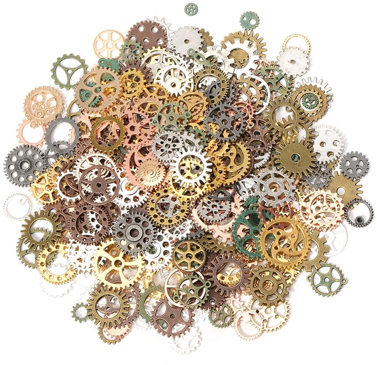 TRANKIELO® - 100g Metalen Tandwielen Set – Steampunk Stijl – Meerkleurige Legering – voor Sieraden en Modelbouw – Doe-Het-Zelf Vintage Knutselbenodigdheden
