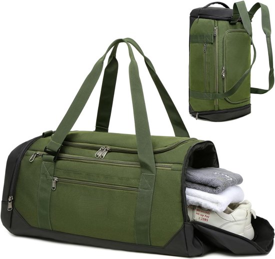 Dakuly Sporttas voor heren en dames, grote reistas, 55 liter, met schoenenvak, nat vak, weekendtas, zwemtas, gymtas, trainingstas voor mannen, zwart