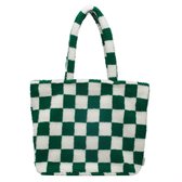 Selencia Zaya Tote Bag - Teddy Shopper - Laptoptas 16 inch - Checkered Green