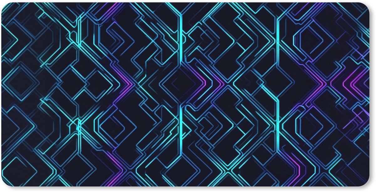 Muismat XXL 120x60 cm - Bureau onderlegger - Bureau mat Gaming - Ruitvormen - Abstract - Neon - Paars - Bureaumat - Gaming mousepad xl - Bureaulegger groot - Computer deskmat
