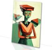 Geometrisch portret in art deco-stijl - Vrouw glas schilderij - Muurkunst portret - Kubisme - Schilderij op acrylglas - Wandkunst plexiglas - acrylglas 100x150 cm