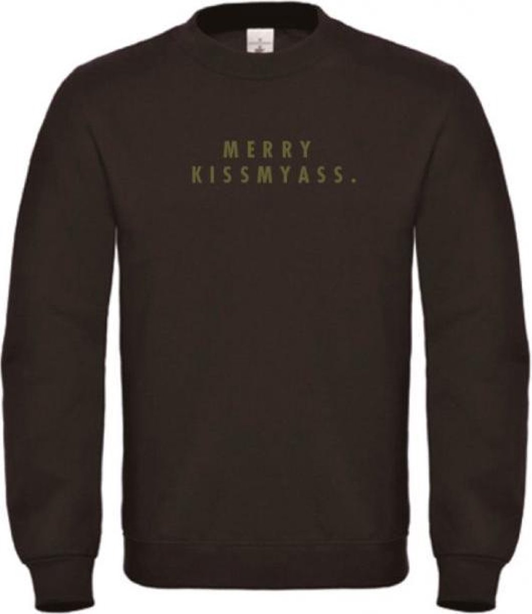 Foute kersttrui zwart M - Merry Kissmyass - olijfgroen - soBAD. | Kersttrui soBAD. | kerstsweaters volwassenen | kerst hoodie volwassenen | Kerst outfit | Foute kerst truien