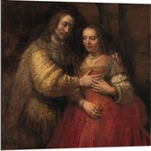 Dibond - Oude Meesters - Het Joodse Bruidje, Rembrandt van Rijn, ca. 1665 -1669 - 80x80cm Foto op Aluminium (Met Ophangsysteem)
