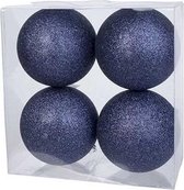 12x Donkerblauwe kunststof kerstballen 10 cm - Glitter - Onbreekbare plastic kerstballen - Kerstboomversiering donkerblauw