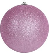 2x Roze grote decoratie glitter kerstballen 25 cm - hangdecoratie / boomversiering glitter kerstballen