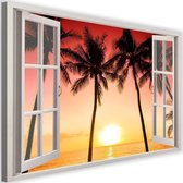 Schilderij Palmbomen door open wit raam, 2 maten, Premium print