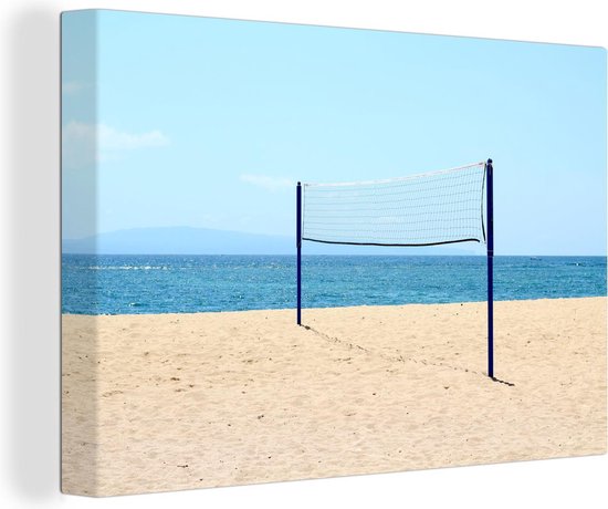 Brullen Reproduceren tarwe Volleybalnet op het gele strand canvas 2cm 120x80 cm - Foto print op Canvas  schilderij... | bol.com