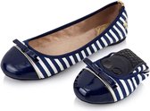 Butterfly Twist Cara Stripe Opvouwbare Ballerina's Navy Wit