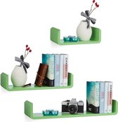 Relaxdays wandplank set van 3 - U-vorm - wandbox - MDF - zwevend wandboard - kruidenrek - groen