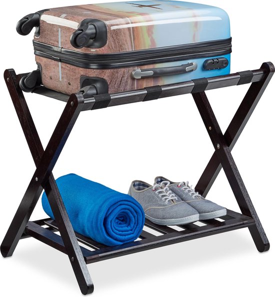 relaxdays kofferstandaard klapbaar - kofferrek van hout - bagagerek voor op reis - bruin - Relaxdays
