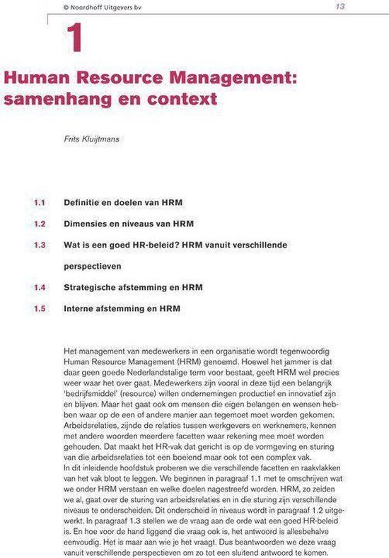 Boekpagina met titel 'Human Resource Management: samenhang en context'.