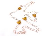 Zilveren halssnoer halsketting collier roos goud verguld Model Butterfly met gele honingkleurige stenen