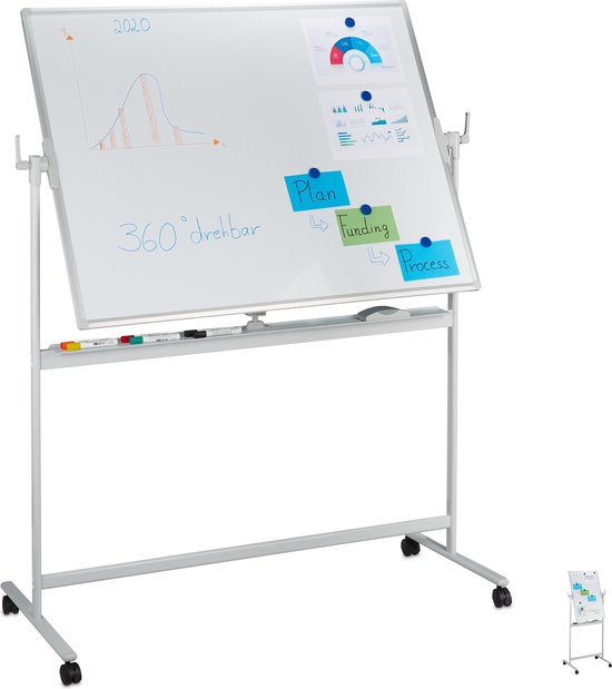 bol.com | relaxdays whiteboard verrijdbaar - magneetbord - standaard -  memobord - schoolbord -...