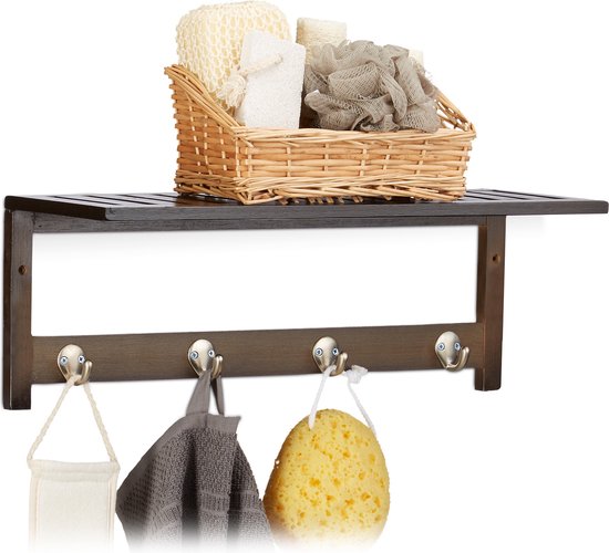 Relaxdays Wandkapstok met 4 haken – handdoekhouder of garderobe – wandmontage – zwevend