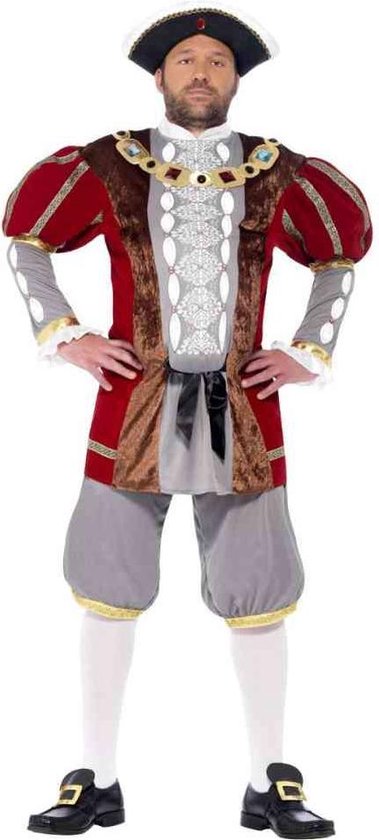 Smiffy's - Koning Prins & Adel Kostuum - Engelse Koning Henry Vii Luxe - Man - Rood - Large - Carnavalskleding - Verkleedkleding