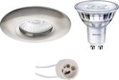 LED Spot Set - Pragmi Luno Pro - Waterdicht IP65 - GU10 Fitting - Inbouw Rond - Mat Nikkel - Ø82mm - Philips - SceneSwitch 827 36D - 1.5W-5W - Warm Wit 2200K-2700K - Dimbaar - BSE