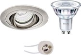 LED Spot Set - Pragmi Alpin Pro - GU10 Fitting - Inbouw Rond - Mat Nikkel - Kantelbaar - Ø92mm - Philips - CorePro 840 36D - 4W - Natuurlijk Wit 4000K - Dimbaar - BSE