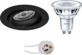 LED Spot Set - Pragmi Delton Pro - GU10 Fitting - Inbouw Rond - Mat Zwart - Kantelbaar - Ø82mm - Philips - CorePro 840 36D - 5W - Natuurlijk Wit 4000K - Dimbaar - BES LED