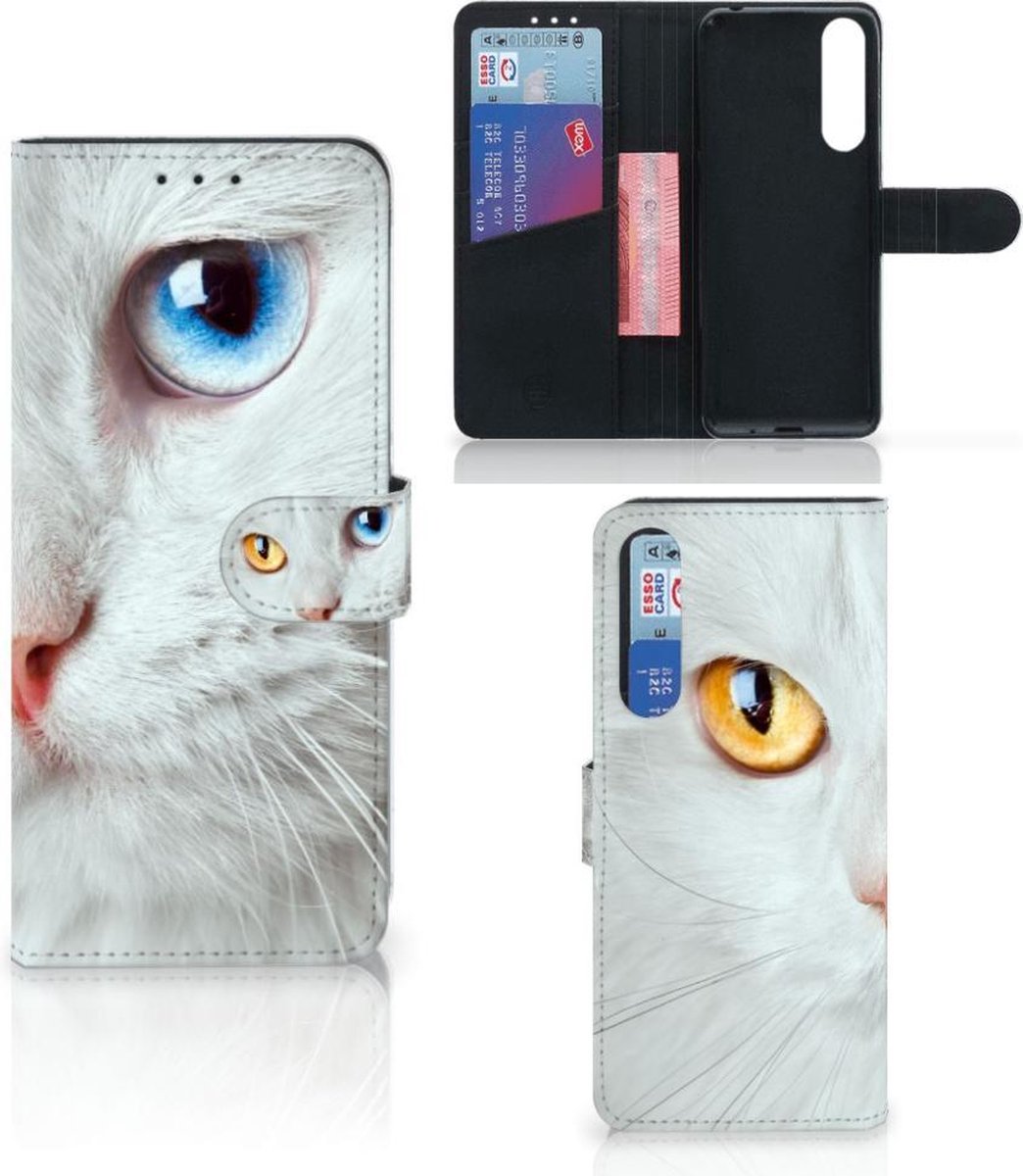 Boekhoesje voor Sony Xperia 1 II Telefoonhoesje met Pasjes Witte Kat