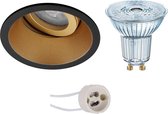 LED Spot Set - OSRAM Parathom PAR16 930 36D - Pragmi Zano Pro - GU10 Fitting - Dimbaar - Inbouw Rond - Mat Zwart/Goud - 3.7W - Warm Wit 3000K - Kantelbaar - Ø93mm