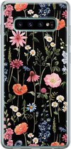 Samsung Galaxy S10 hoesje siliconen - Dark flowers - Soft Case Telefoonhoesje - Bloemen - Zwart