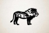 Wanddecoratie - Leeuw met wilde dieren - M - 56x90cm - Zwart - muurdecoratie - Line Art