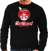 Rendier Kerstbal sweater / Kersttrui Merry Christmas zwart voor heren - Kerstkleding / Christmas outfit S