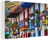 Canvas Schilderij Kleurrijke balkons in Colombia - 30x20 cm - Wanddecoratie