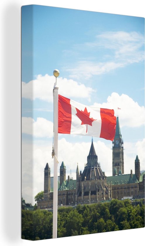 Drapeau canadien et Parlement Toile 80x120 cm - Tirage photo sur toile (Décoration murale salon / chambre)