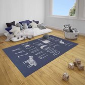 Kinderkamer vloerkleed Alfabet - blauw/crème 80x150 cm