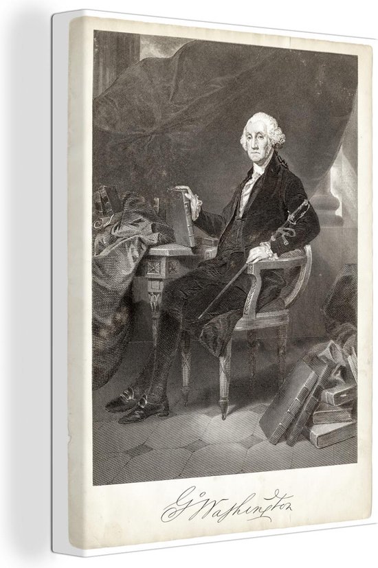 Canvas Schilderij Een illustratie van de Amerikaanse George Washington - 30x40 cm - Wanddecoratie