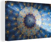 Canvas Schilderij Cirkel - Mandala - Blauw - Geel - 30x20 cm - Wanddecoratie
