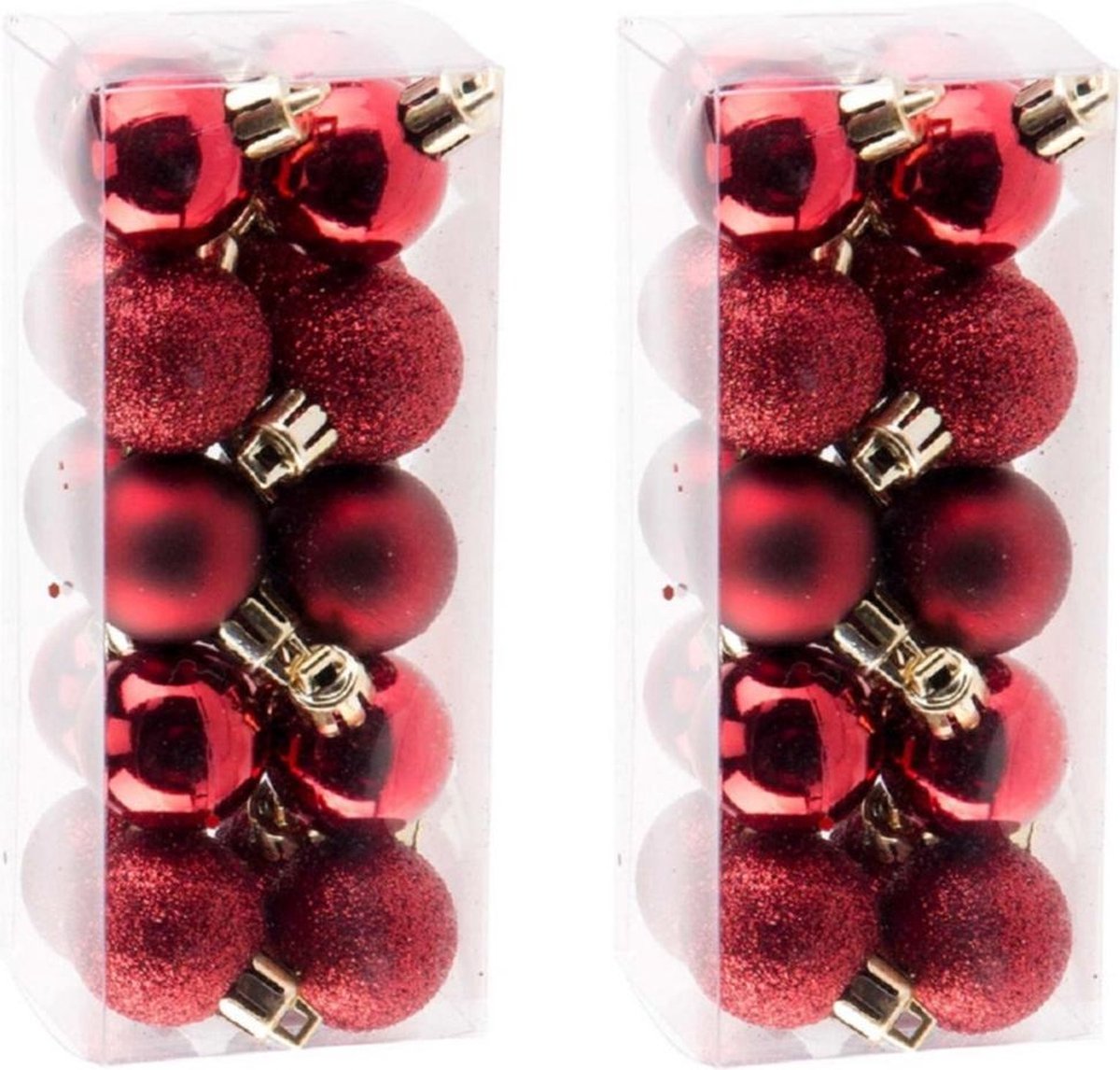 40x Donkerrode plastic mini kerstballen 3 cm Mat/glans/glitter